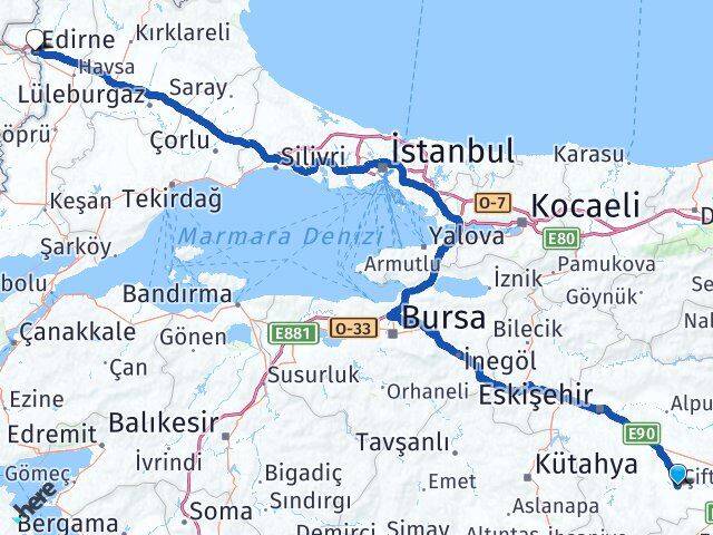 Eskişehir Çifteler Edirne Arası Kaç Km - Yol Haritası