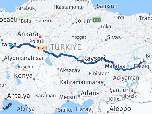 Eskişehir Çifteler Elazığ Arası Kaç Km - Yol Haritası
