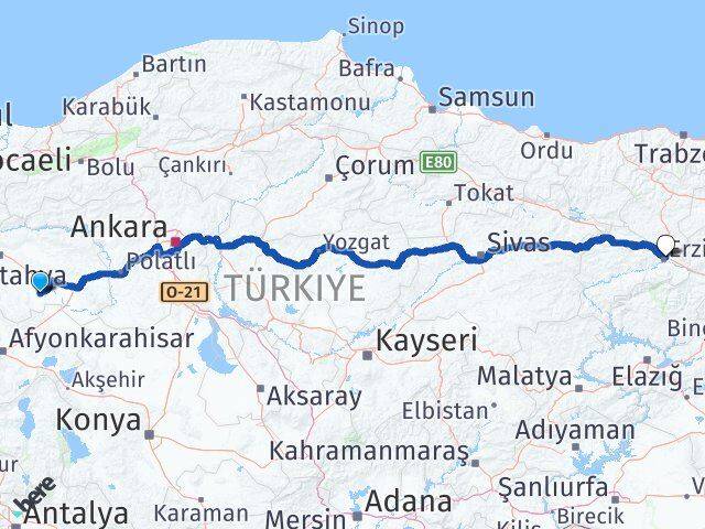 Eskişehir Çifteler Erzincan Arası Kaç Km - Yol Haritası