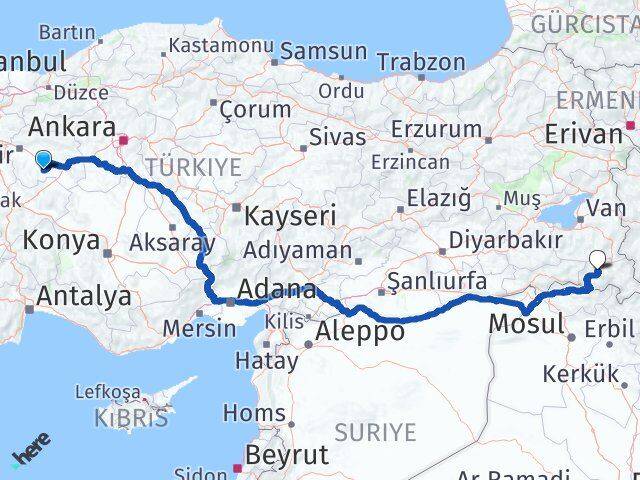 Eskişehir Çifteler Hakkari Arası Kaç Km - Yol Haritası