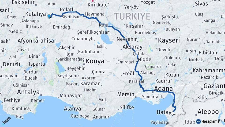 Eskişehir Çifteler Hatay Arası Kaç Km - Yol Haritası