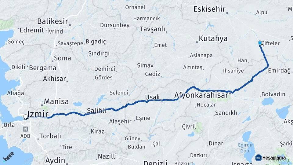 Eskişehir Çifteler İzmir Arası Kaç Km - Yol Haritası