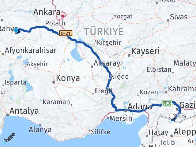 Eskişehir Çifteler Kilis Arası Kaç Km - Yol Haritası