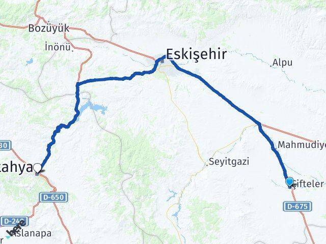 Eskişehir Çifteler Kütahya Arası Kaç Km - Yol Haritası