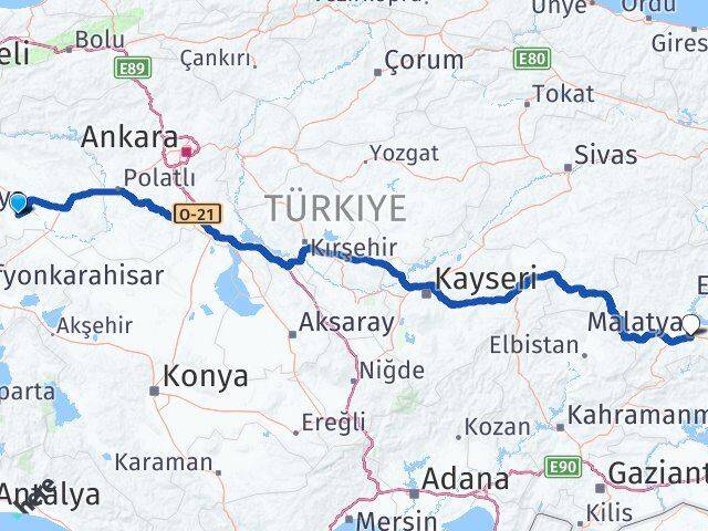 Eskişehir Çifteler Malatya Arası Kaç Km - Yol Haritası