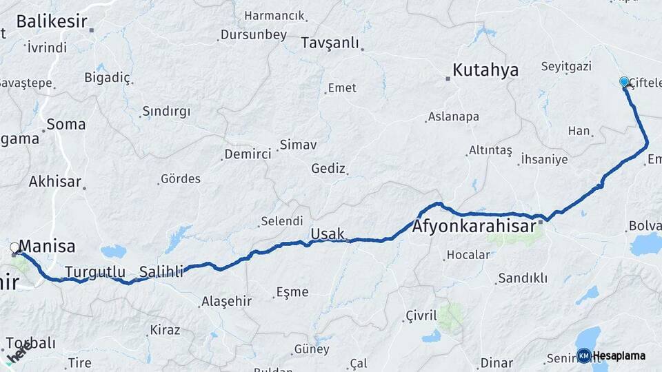 Eskişehir Çifteler Manisa Arası Kaç Km - Yol Haritası