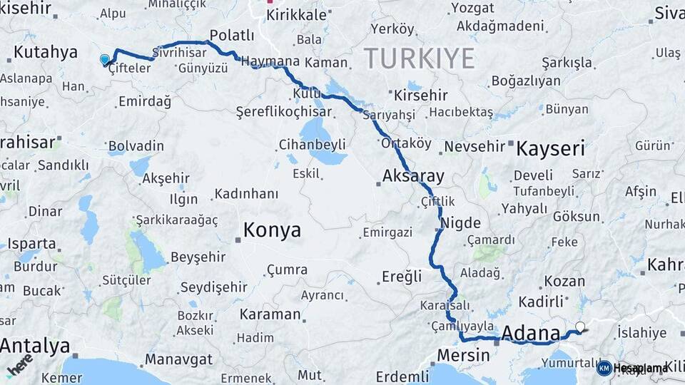 Eskişehir Çifteler Osmaniye Arası Kaç Km - Yol Haritası