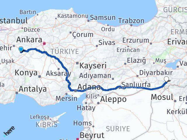 Eskişehir Çifteler Şırnak Arası Kaç Km - Yol Haritası