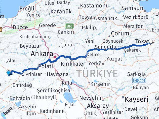 Eskişehir Çifteler Tokat Arası Kaç Km - Yol Haritası
