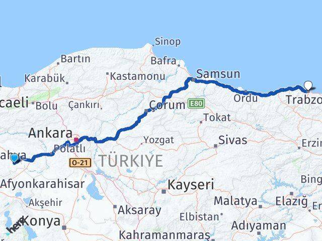 Eskişehir Çifteler Trabzon Arası Kaç Km - Yol Haritası