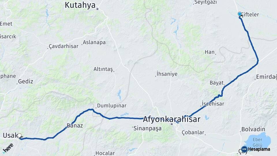 Eskişehir Çifteler Uşak Arası Kaç Km - Yol Haritası