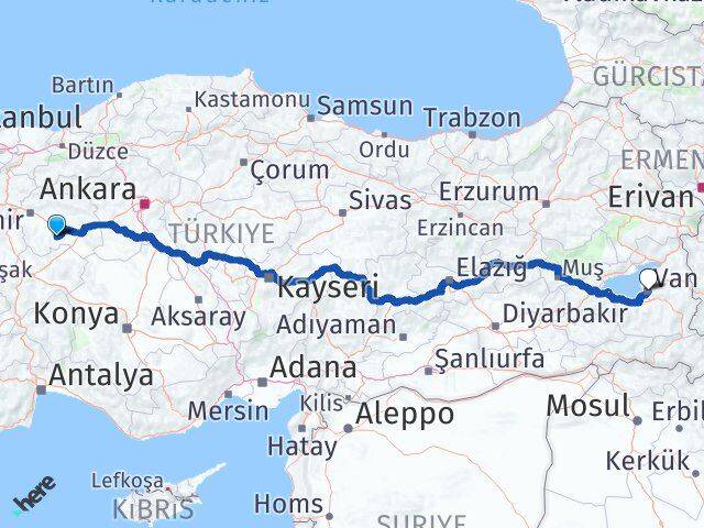 Eskişehir Çifteler Van Arası Kaç Km - Yol Haritası