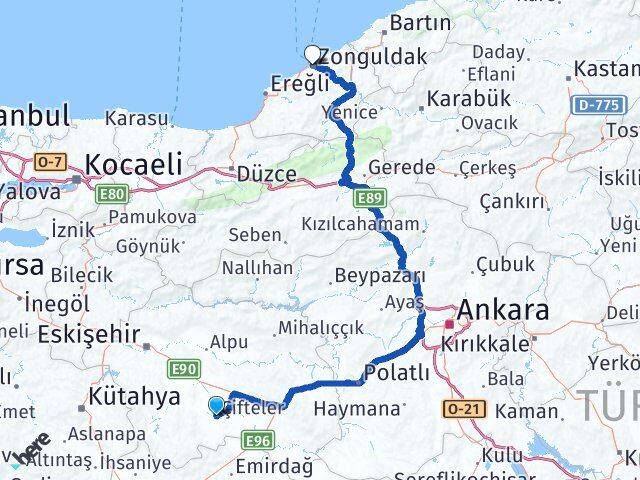 Eskişehir Çifteler Zonguldak Arası Kaç Km - Yol Haritası