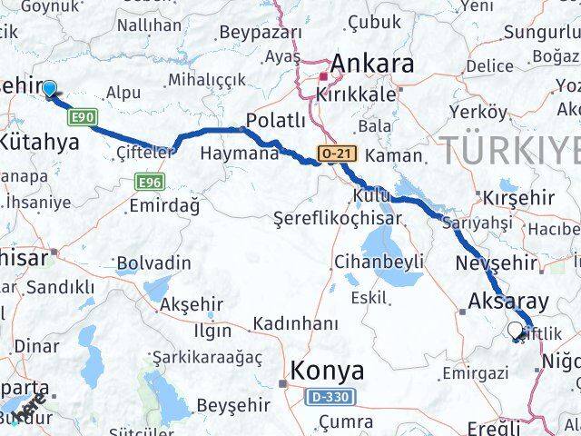 Eskişehir Çiftlik Niğde Arası Kaç Km - Yol Haritası