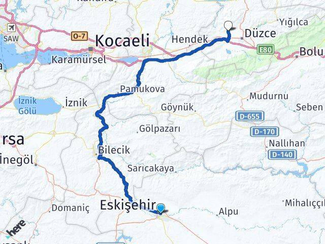 Eskişehir Çilimli Düzce Arası Kaç Km - Yol Haritası