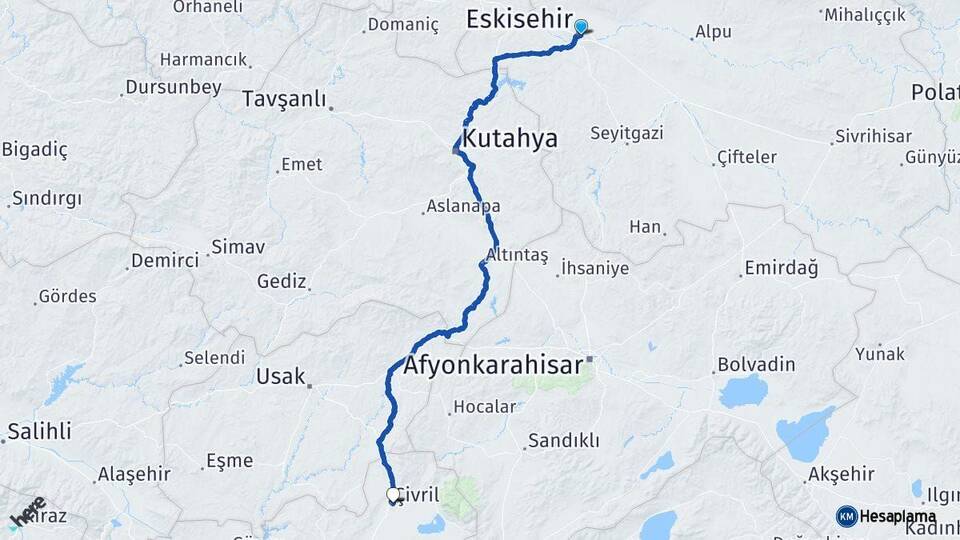 Eskişehir Çivril Denizli Arası Kaç Km - Yol Haritası