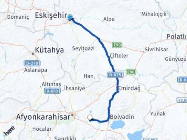Eskişehir Çobanlar Afyonkarahisar Arası Kaç Km - Yol Haritası