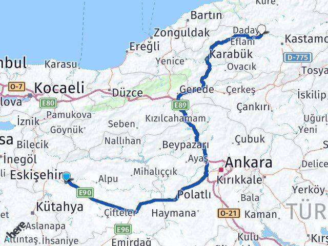 Eskişehir Daday Kastamonu Arası Kaç Km - Yol Haritası