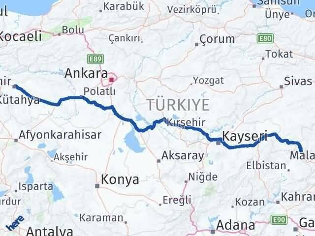 Eskişehir Darende Malatya Arası Kaç Km - Yol Haritası