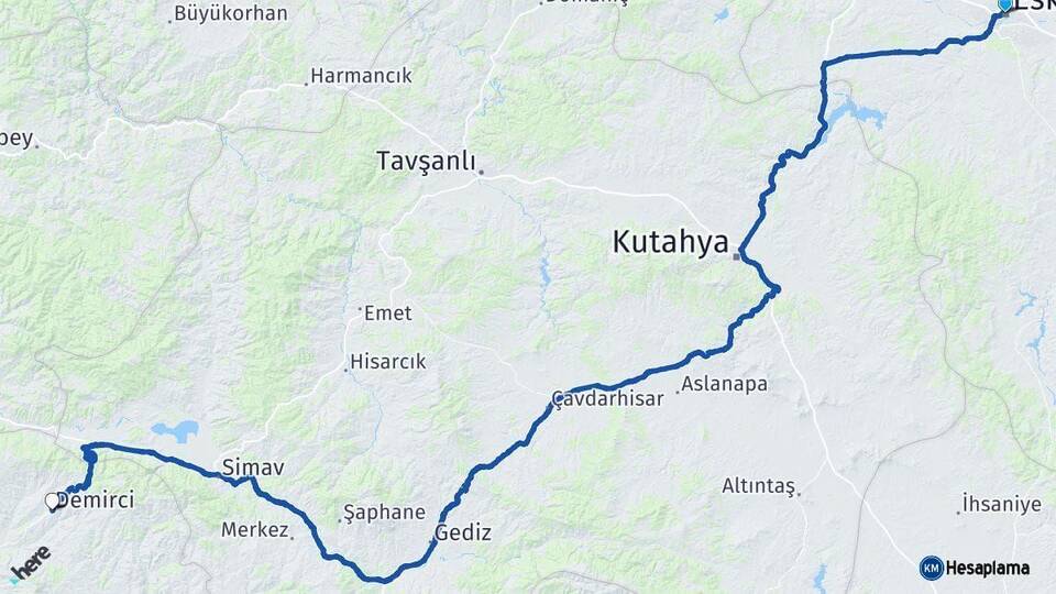 Eskişehir Demirci Manisa Arası Kaç Km - Yol Haritası