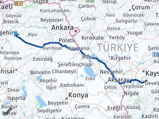 Eskişehir Develi Kayseri Arası Kaç Km - Yol Haritası