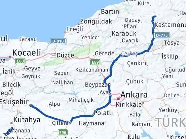 Eskişehir Devrekani Kastamonu Arası Kaç Km - Yol Haritası
