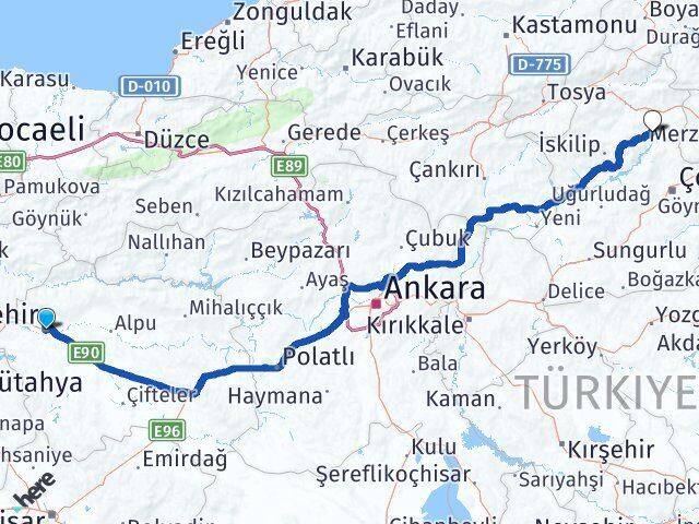 Eskişehir Dodurga Çorum Arası Kaç Km - Yol Haritası