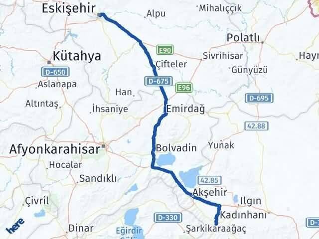 Eskişehir Doğanhisar Konya Arası Kaç Km - Yol Haritası