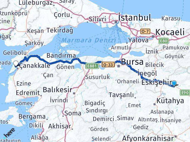 Eskişehir Eceabat Çanakkale Arası Kaç Km - Yol Haritası