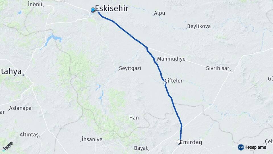 Eskişehir Emirdağ Afyonkarahisar Arası Kaç Km - Yol Haritası