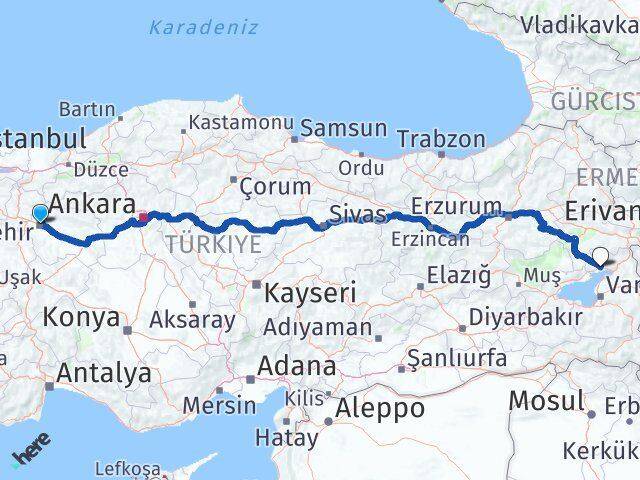 Eskişehir Erciş Van Arası Kaç Km - Yol Haritası