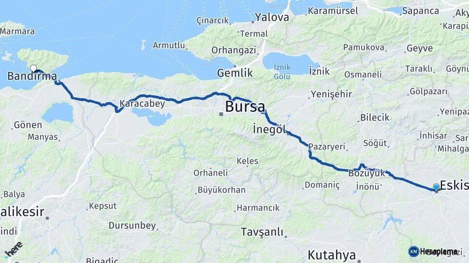 Eskişehir Erdek Balıkesir Arası Kaç Km - Yol Haritası