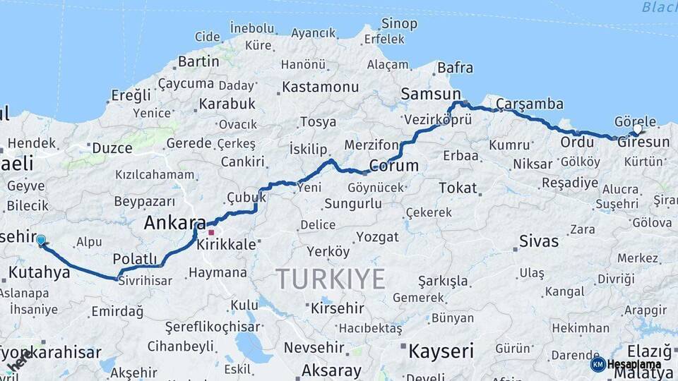 Eskişehir Espiye Giresun Arası Kaç Km - Yol Haritası