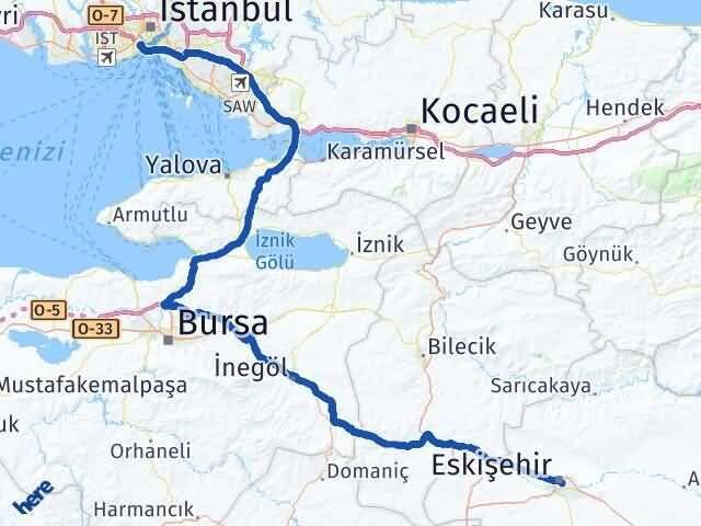 Eskişehir Fatih İstanbul Arası Kaç Km - Yol Haritası