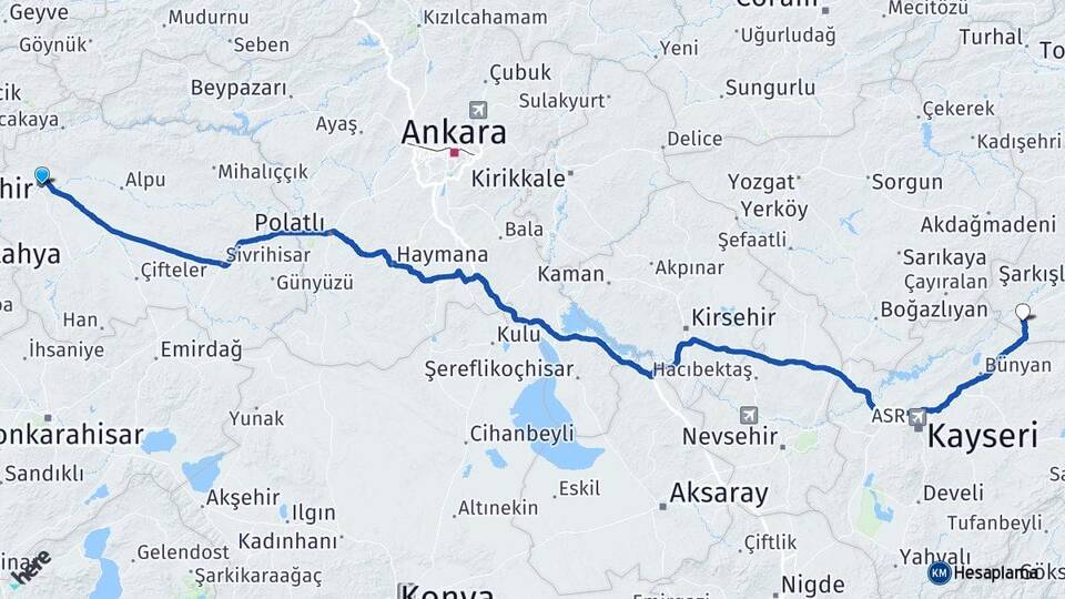 Eskişehir Gemerek Sivas Arası Kaç Km - Yol Haritası