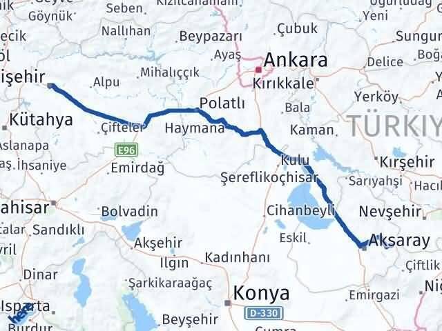 Eskişehir Gülağaç Aksaray Arası Kaç Km - Yol Haritası