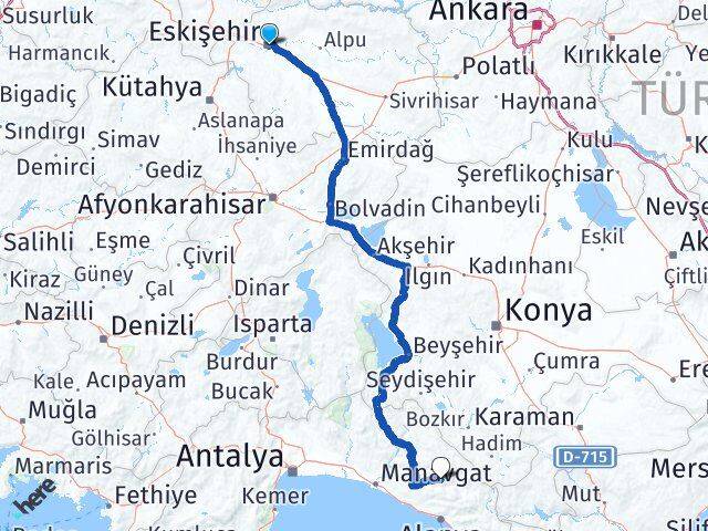 Eskişehir Gündoğmuş Antalya Arası Kaç Km - Yol Haritası