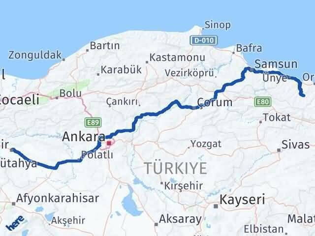 Eskişehir Gürgentepe Ordu Arası Kaç Km - Yol Haritası