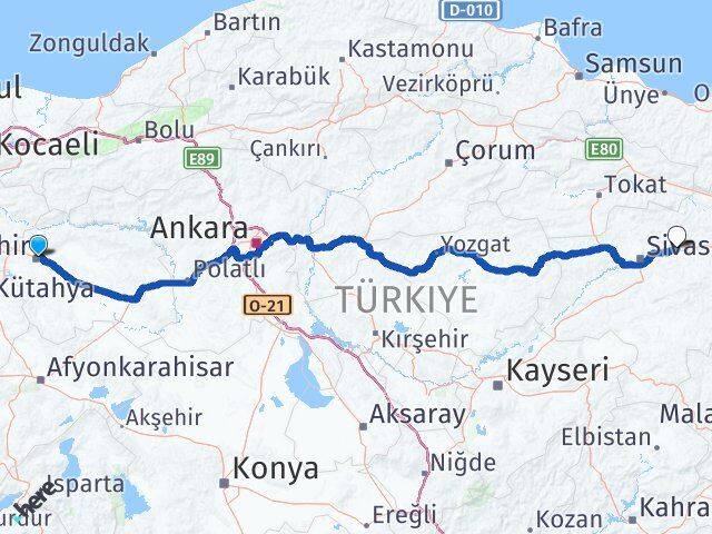 Eskişehir Hafik Sivas Arası Kaç Km - Yol Haritası