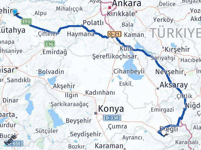 Eskişehir Halkapınar Konya Arası Kaç Km - Yol Haritası