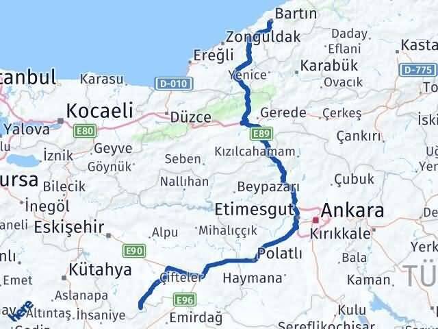 Eskişehir Han Bartın Arası Kaç Km - Yol Haritası