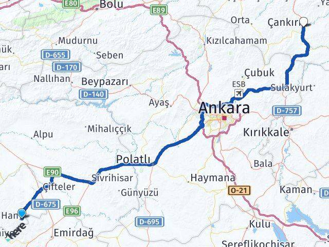 Han Çankırı Arası Kaç Km - Yol Tarifi