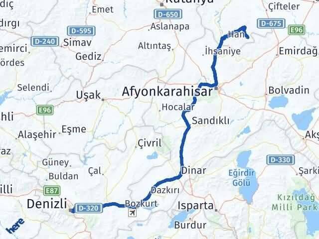 Eskişehir Han Denizli Arası Kaç Km - Yol Haritası