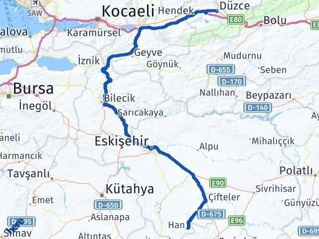 Eskişehir Han Düzce Arası Kaç Km - Yol Haritası