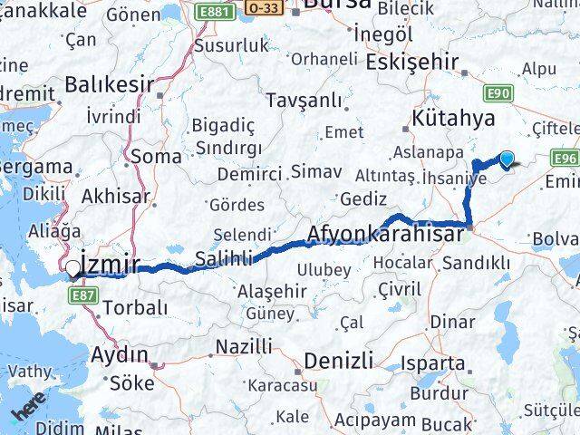 Eskişehir Han İzmir Arası Kaç Km - Yol Haritası