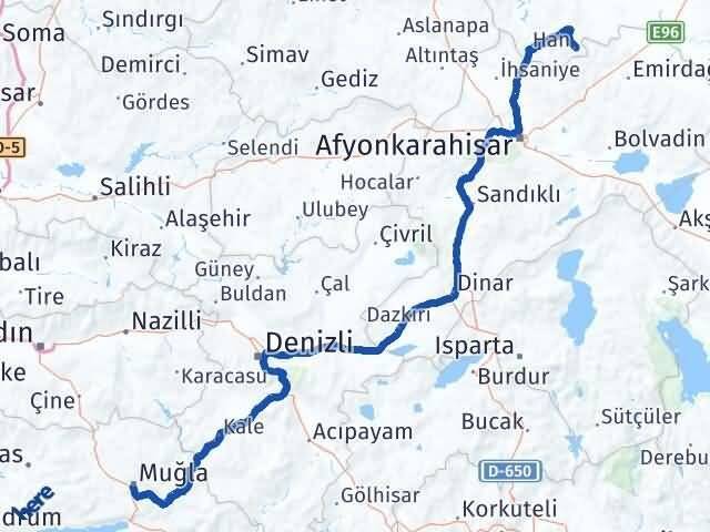 Eskişehir Han Muğla Arası Kaç Km - Yol Haritası