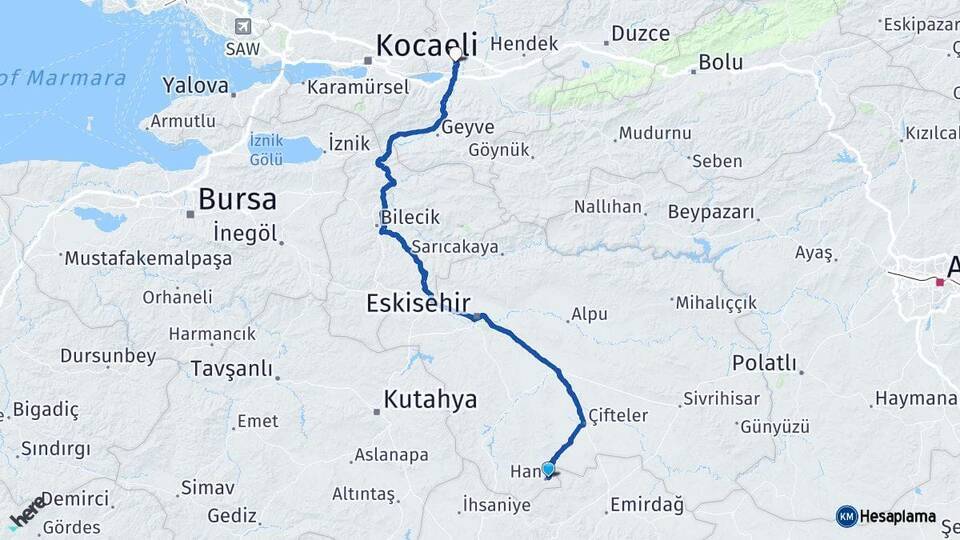 Eskişehir Han Sakarya Arası Kaç Km - Yol Haritası