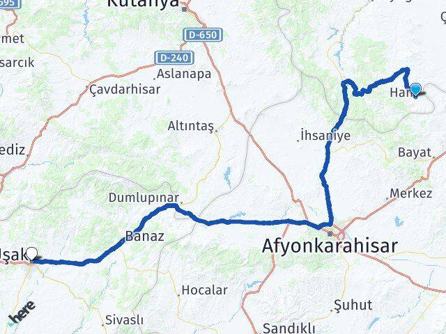 Eskişehir Han Uşak Arası Kaç Km - Yol Haritası