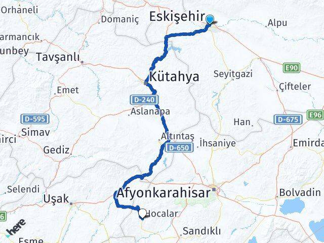 Eskişehir Hocalar Afyonkarahisar Arası Kaç Km - Yol Haritası