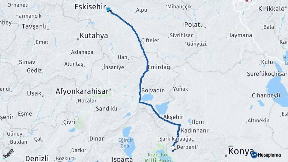 Eskişehir Hüyük Konya Arası Kaç Km - Yol Haritası